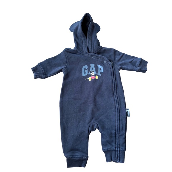 GAP x Disney Baby Mickey Mouse Hooded One Piece Romper 0-3 Months Black - Picture 1 of 11